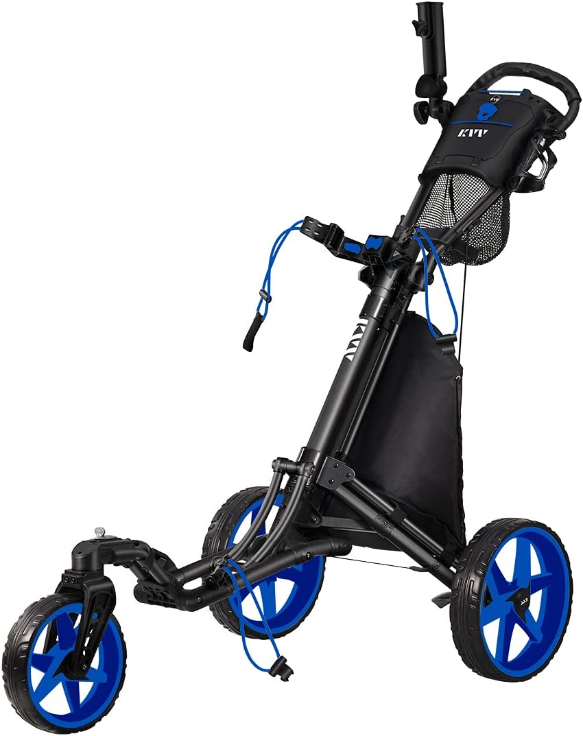 KVV 3 Wheel 360 Rotating Front Wheel Golf Push Cart with umbrella holder