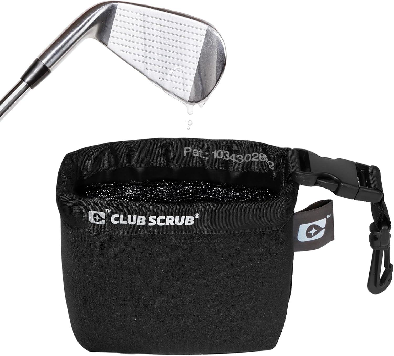 Club Scrub Golf Club and Golf Ball Cleaning Bag, Waterproof Clean Face Technology Liner, Detachable Clip, Machine Washable, Cleans Club Grooves, Dry Exterior