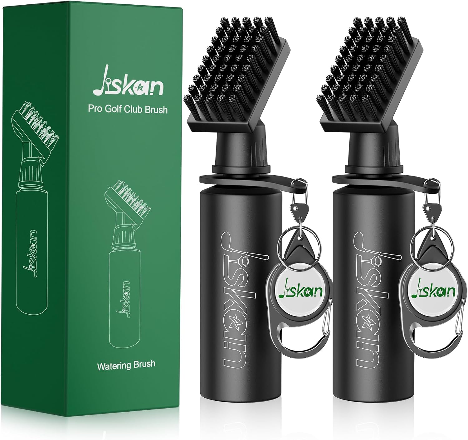 Jiskan 2 Pack Pro Golf Club Cleaner Brush Combo with Squeeze Water Bottle 7.5 Inches Holds 4 Ounces of Water, Essentials Golf Accessories for Men, Best Golf Gifts for Men