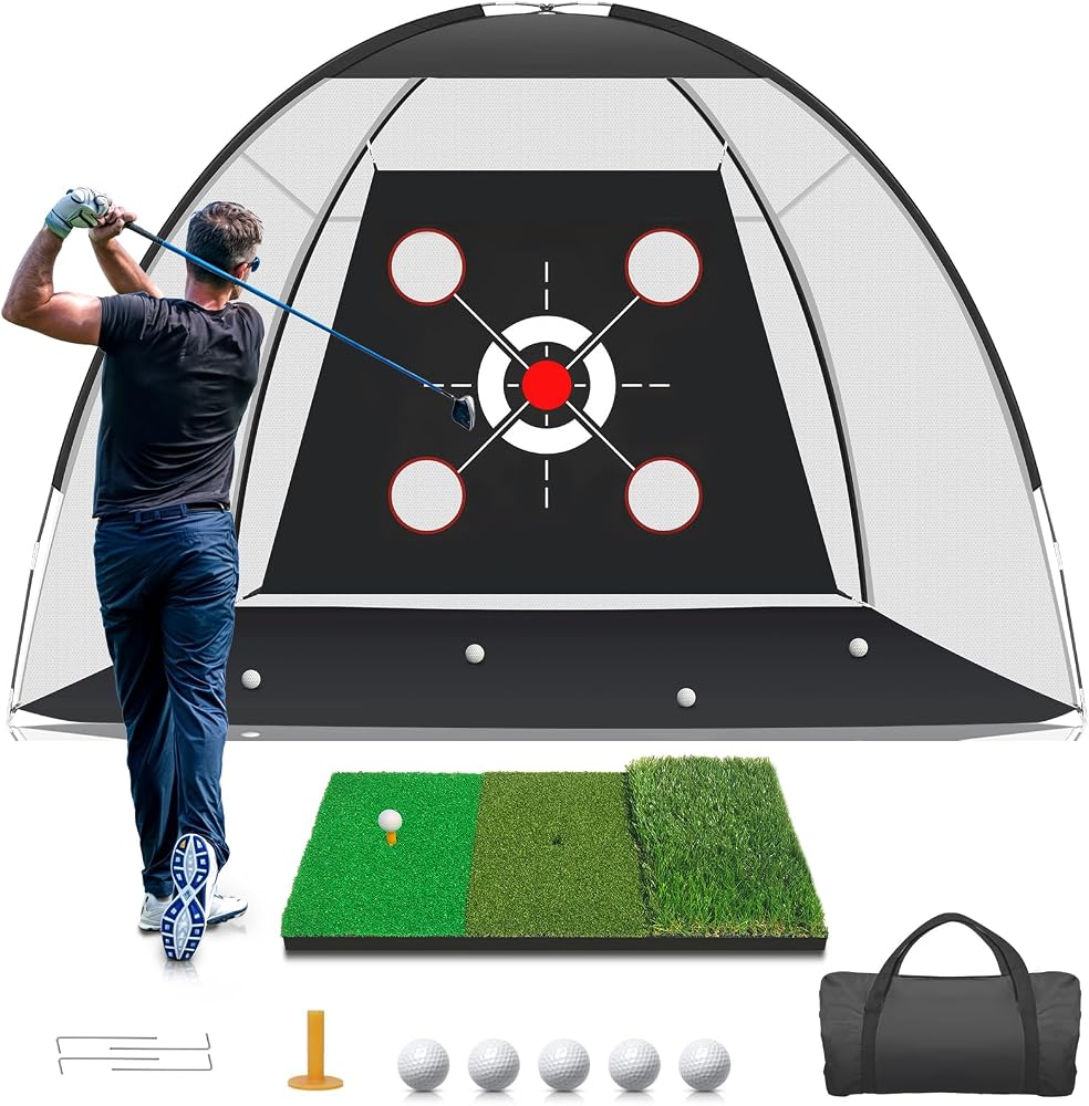 Golf Net with Practice Mat, 10x7FT Hitting Aid